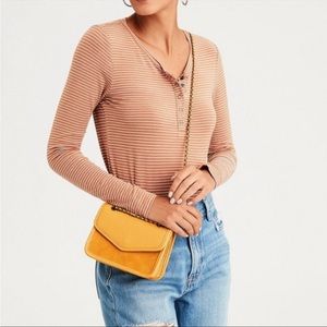 American Eagle Long Sleeve Orange Striped Henley